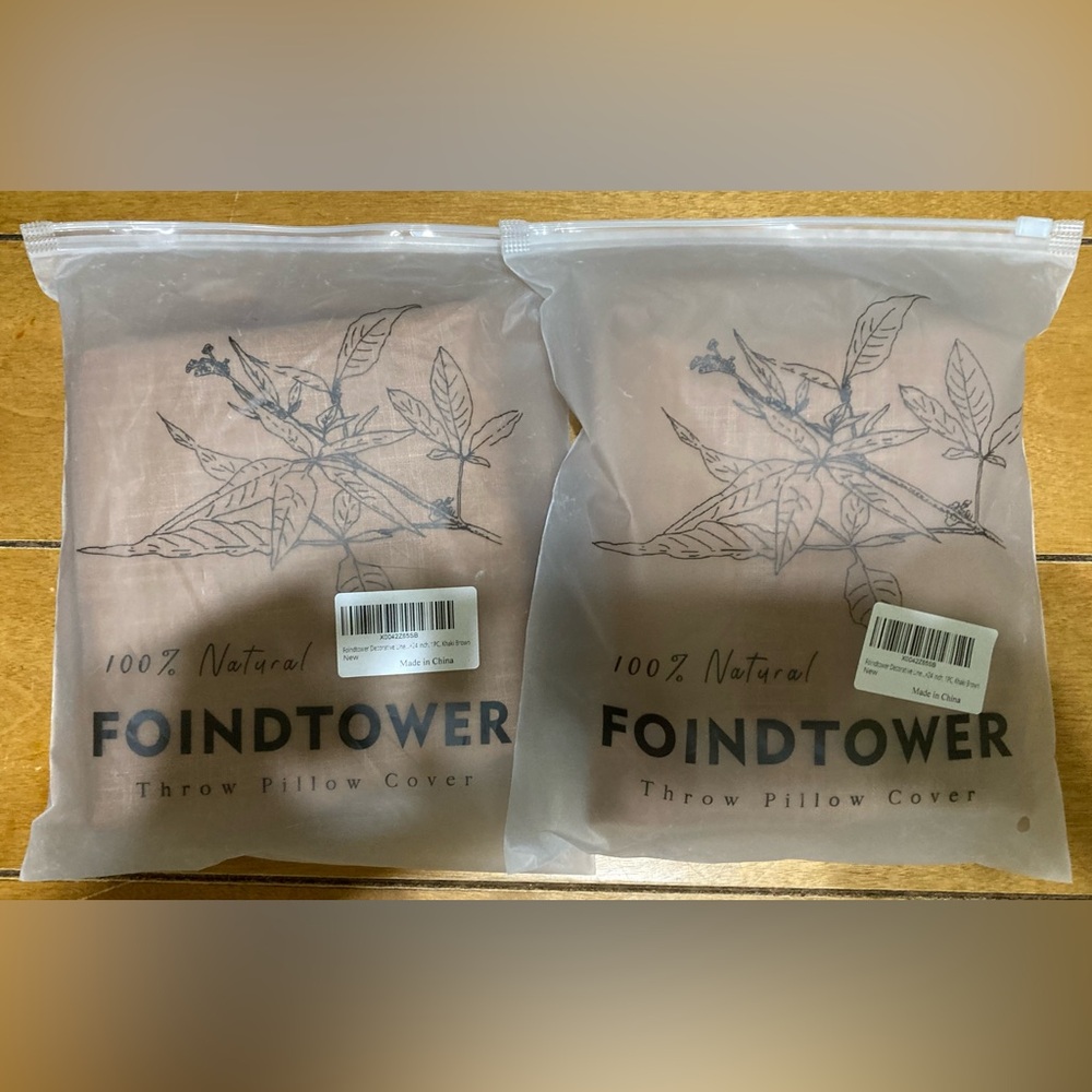 NWT Foindtower 24”X24” Khaki Brown Setof 2 Natural Throw Pillow Covers w Fringes